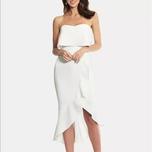 Xscape White Crepe Bustier Ruffle Hem Dress Bridal